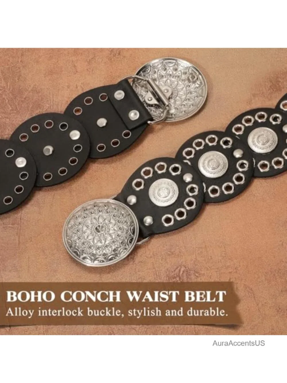 Vintage Western PU Leather Disc Waist Belt with Concho for Dress Jeans